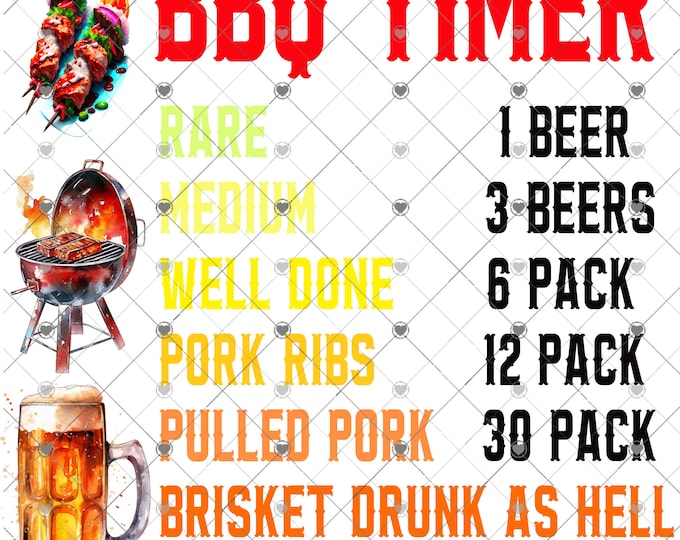 BBQ Grill Timer and Beer, masculine, Father's Day png design, shirt design, digital download, Png file