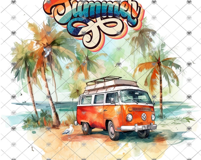 Summer, Vintage  Van, Sunset scene, Summer design,  shirt design, digital download, Png file