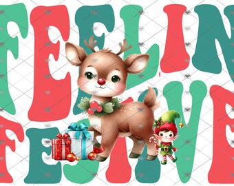 Feeln' Festive, Descarga navideña de renos, Diseño de camisa, Png, descarga digital, png, signo png