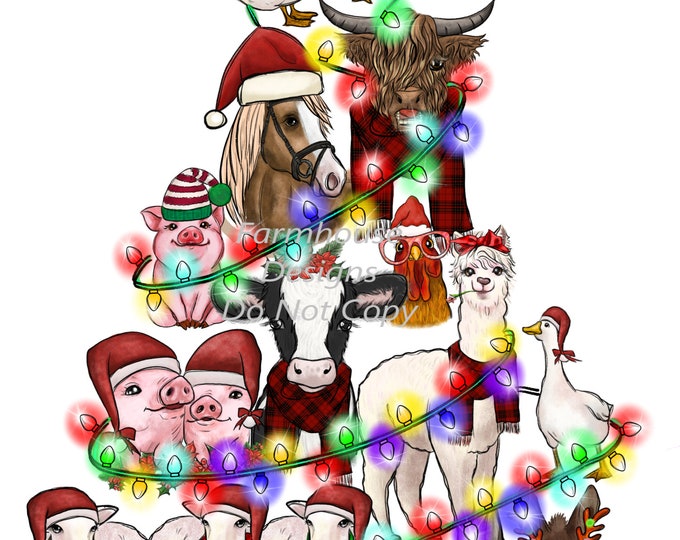 Christmas Tree made out of Barnyard Animals, Digital Download, Shirt Design, Door sign Png, digital download, png file