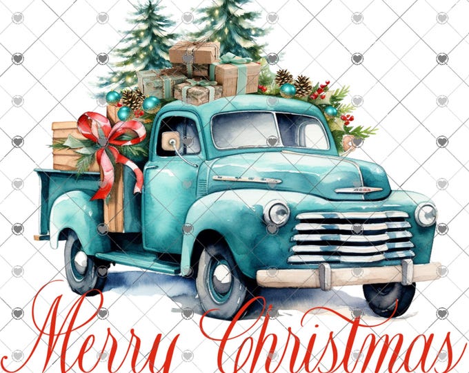 Vintage Truck with trees and gifts, Merry Christmas, Digital Download, Shirt Design, digital download, png file