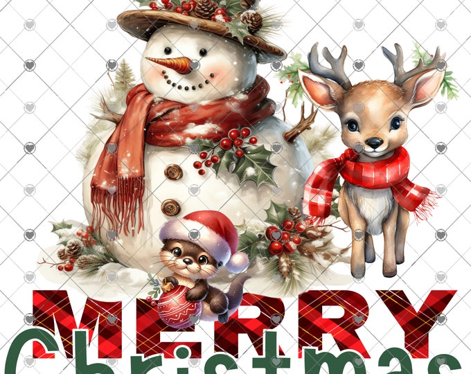 Merry Christmas Snowman, Otter and  Reindeer Christmas Download, Shirt Design, Png, digital download, png, sign png