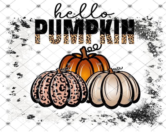 Hello Pumpkin, Fall pumpkins and leopard print, digital download, png file, fall design, shirt design