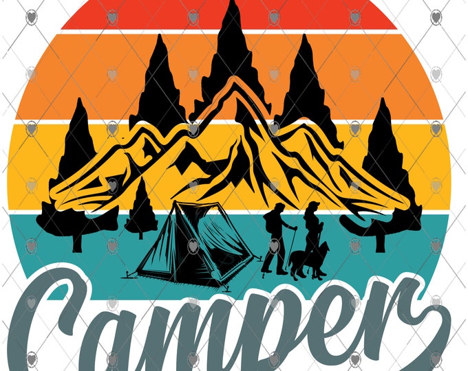 Happy Camper, wilderness camping, mountains, Manly Summer design, shirt design, digital download, Png file