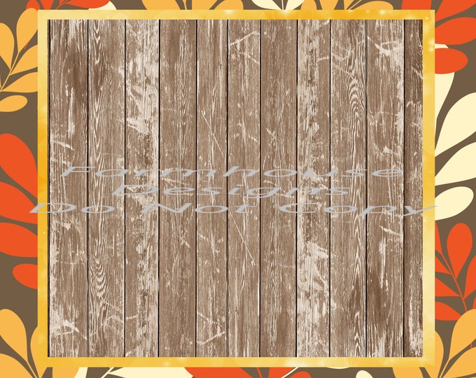 Rust and Gold Leaves, Fall Barnwood Background design, digital download, png file, fall design