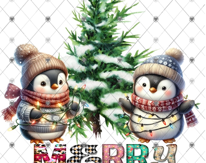 Merry Christmas penguins with Christmas Tree, Christmas Download, kid's or adult's shirt, Shirt Design, Png, digital download, png file