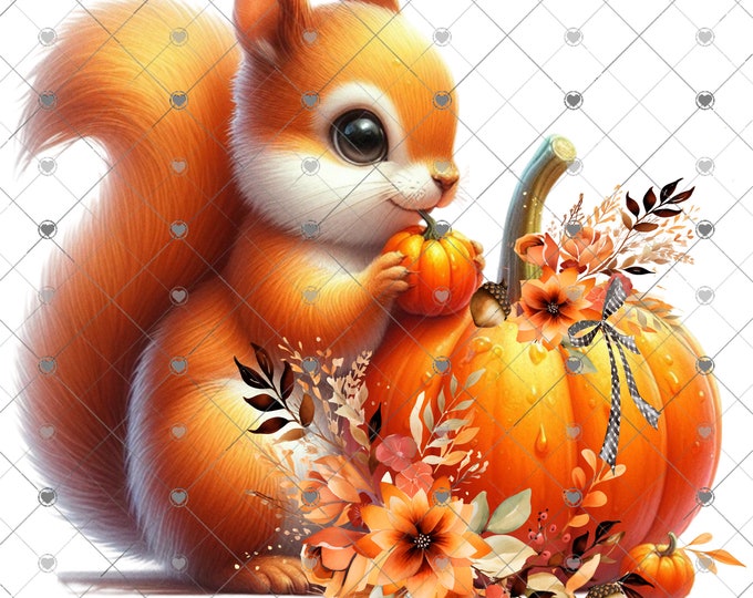 Adorable Squirrel with Pumpkin Fall png, Fall Shirt Design, Digital Download, png file