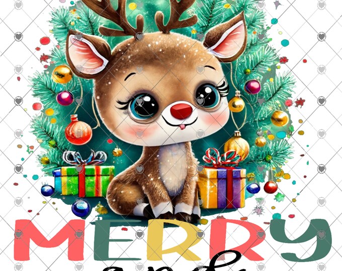 Merry and Bright, Cute Baby Reindeer, Christmas Download, Shirt Design, Png, digital download, png, sign png