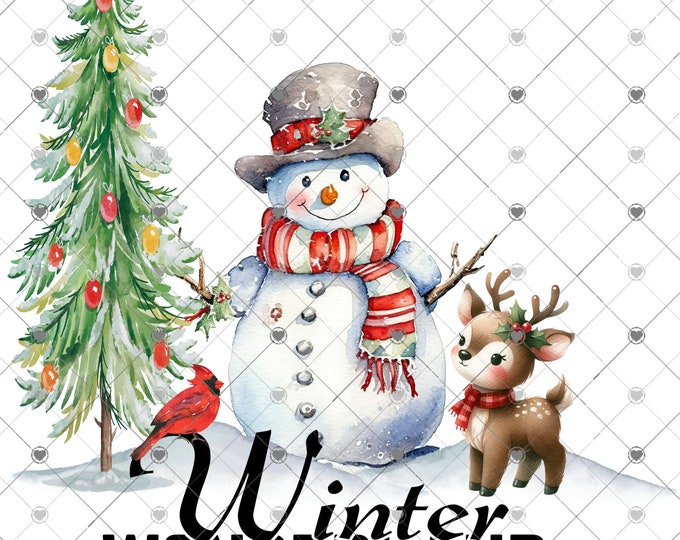 Winter Wonderland snowman and deer scene, Christmas Download, Shirt Design, Png, digital download, png, sign png