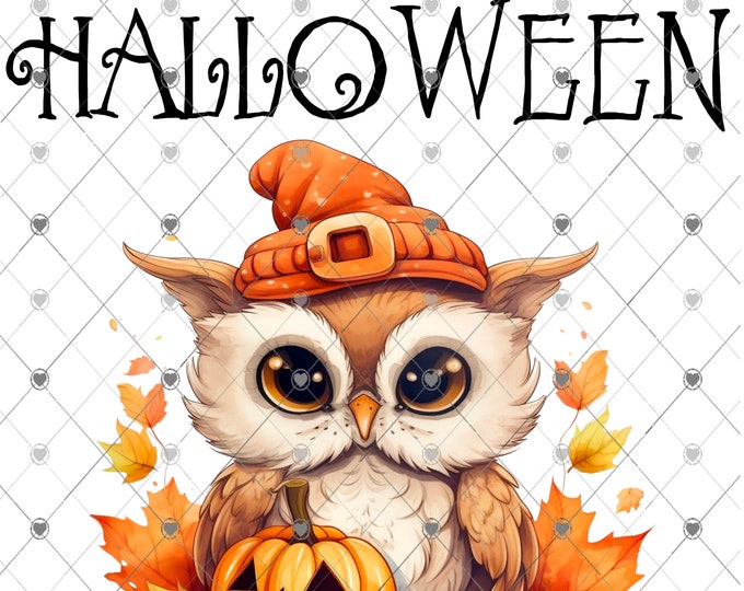 Happy Halloween, Adorable Owl with Jack-O-Lantern Pumpkin, Scene digital download, png file, fall design, shirt design, welcome sign,  png
