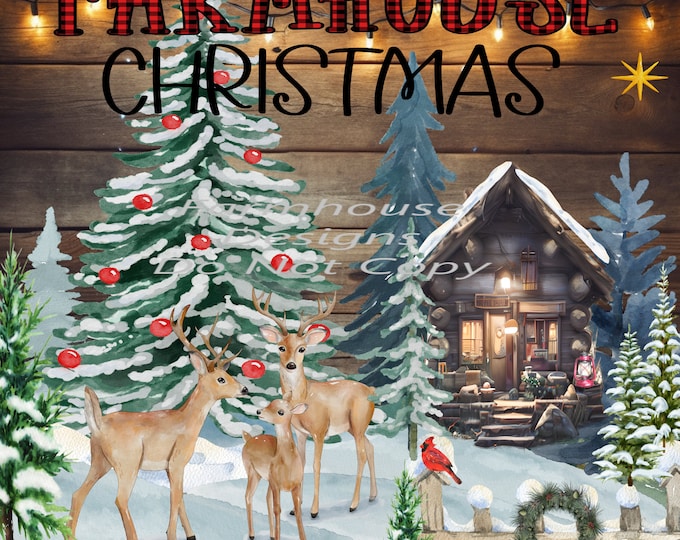 Farmhouse Christmas, House, Deer and snow scene, Digital Download, Shirt Design, Door sign Png, digital download, png file