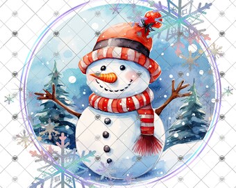 Cute Snowman scene Christmas Design, Digital Download, Png, digital download, png file, round png