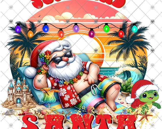 Sun and Sand Santa, Christmas Beach Santa, Digital Download, Shirt Design, Door sign Png, digital download, png file
