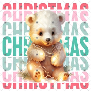 Christmas, Lights Wrapped on Polar Bear Christmas Download, Shirt Design, Png, digital download, png, sign png