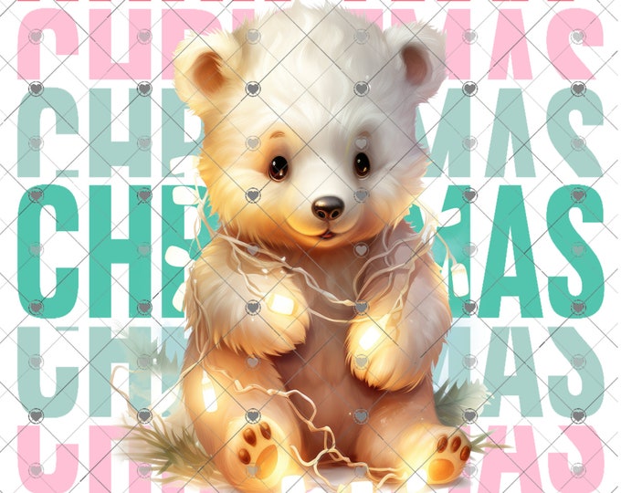 Christmas, Lights Wrapped on Polar Bear Christmas Download, Shirt Design, Png, digital download, png, sign png