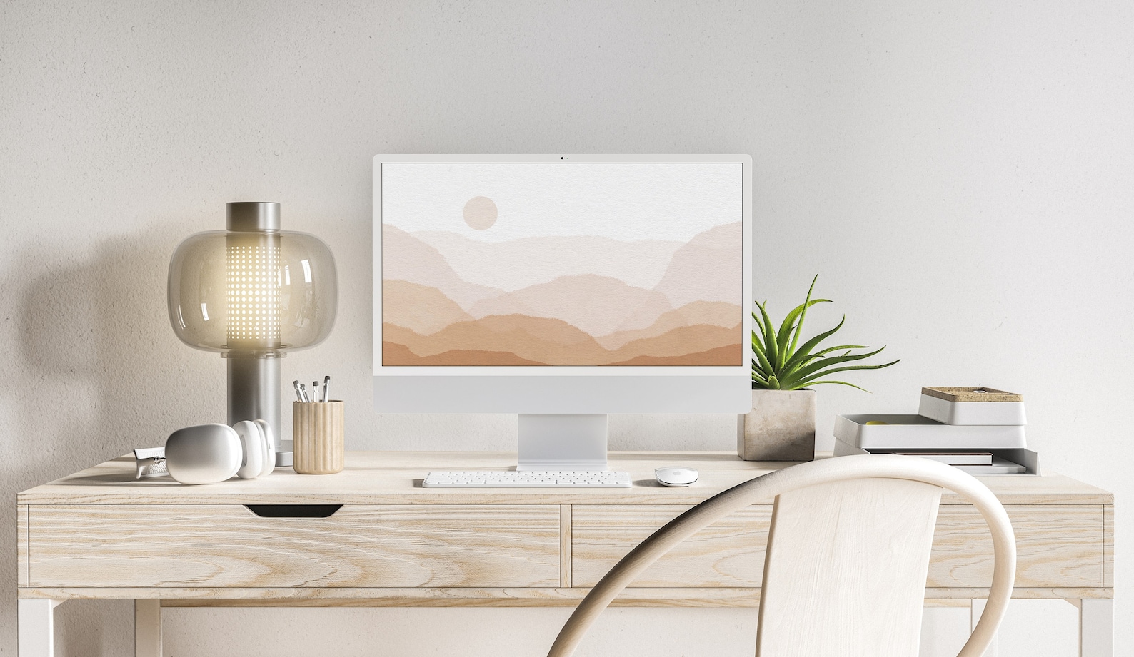 Neutral Landscape Macbook Laptop Wallpaper Aesthetic Boho Sun | Etsy