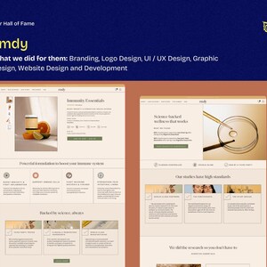 May include: A digital marketing project showcase with the text "rmdy" and the tagline "What we did for them: Branding, Logo Design, UI / UX Design, Graphic Design, Website Design and Development." The image includes website mockups with product photos.