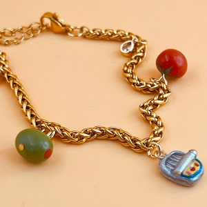 European Inspired Charm Bracelet  | Food Charm | Olive Charm | Italian Gift | Sardine Charm | Unique Gift Idea | Tomato Charm | Fisherman