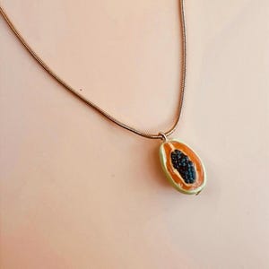 Papaya Necklace | Food Charm | Papaya Charms | Stainless Steel Gold Plated | Unique Gift Ideas | Handmade Polymer Clay | Funny Gift