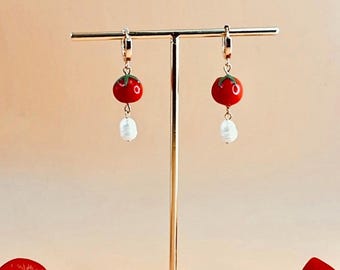 Tomato Earrings | Tomato Charm | Food Charms | Stainless Steel Silver Gold Plated | Unique Gift Ideas | Handmade Polymer Clay Jewelry