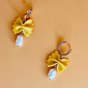 Pasta Earrings Farfalle Earrings Food charm Food jewelry unique gift freshwater pearl