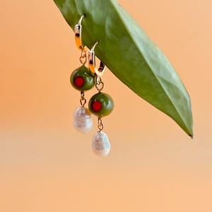 Dirty Martini Olive Earrings | Pearl Earrings | Olive Earrings | Stainless Steel Silver Gold Plated | Olive Charm | Hypoallergenic | Tini