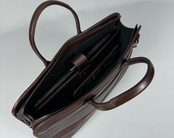 Aktentasche aus Leder, Aktentasche für Männer, Laptoptasche aus Leder, personalisierte Tasche, braune Tasche, Umhängetasche aus Leder, MacBook-Tasche, Vatertagsgeschenk