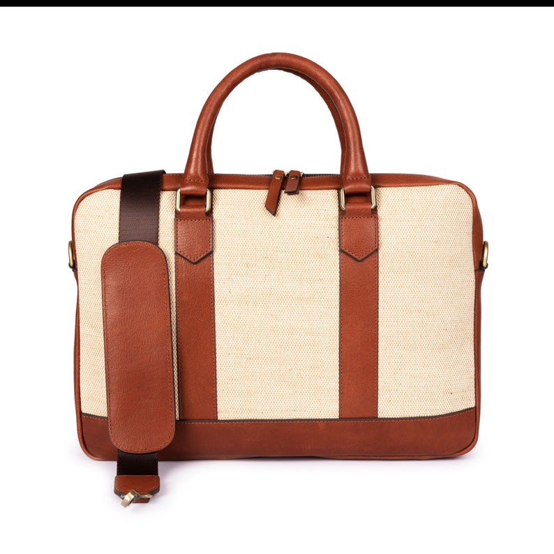 Leather 16 Laptop Canvas Briefcase Bag, Top Handle Bag, Anniversary