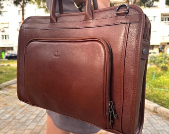 Leder-Aktentasche, Aktentasche für Männer, Leder-Laptoptasche, personalisierte Tasche, Satchel-Tasche, Leder-Umhängetasche, MacBook-Tasche, Vatertagsgeschenk