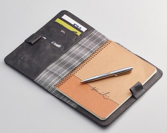 Personalisierte Leder Kohle A5 Cover, personalisierte Geschenke, Vollnarbenleder, Notebook-Cover, Leder Cover, handgefertigtes Leder, Büroartikel