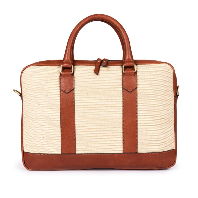 Leather 16 Laptop Canvas Briefcase Bag Top Handle Bag Etsy