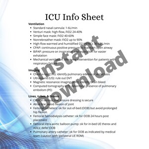 Acute Care Rehab, ICU Info Sheet, Occupational Therapy, Physical Therapy, OT, PT, Study Guide, Cheat Sheet
