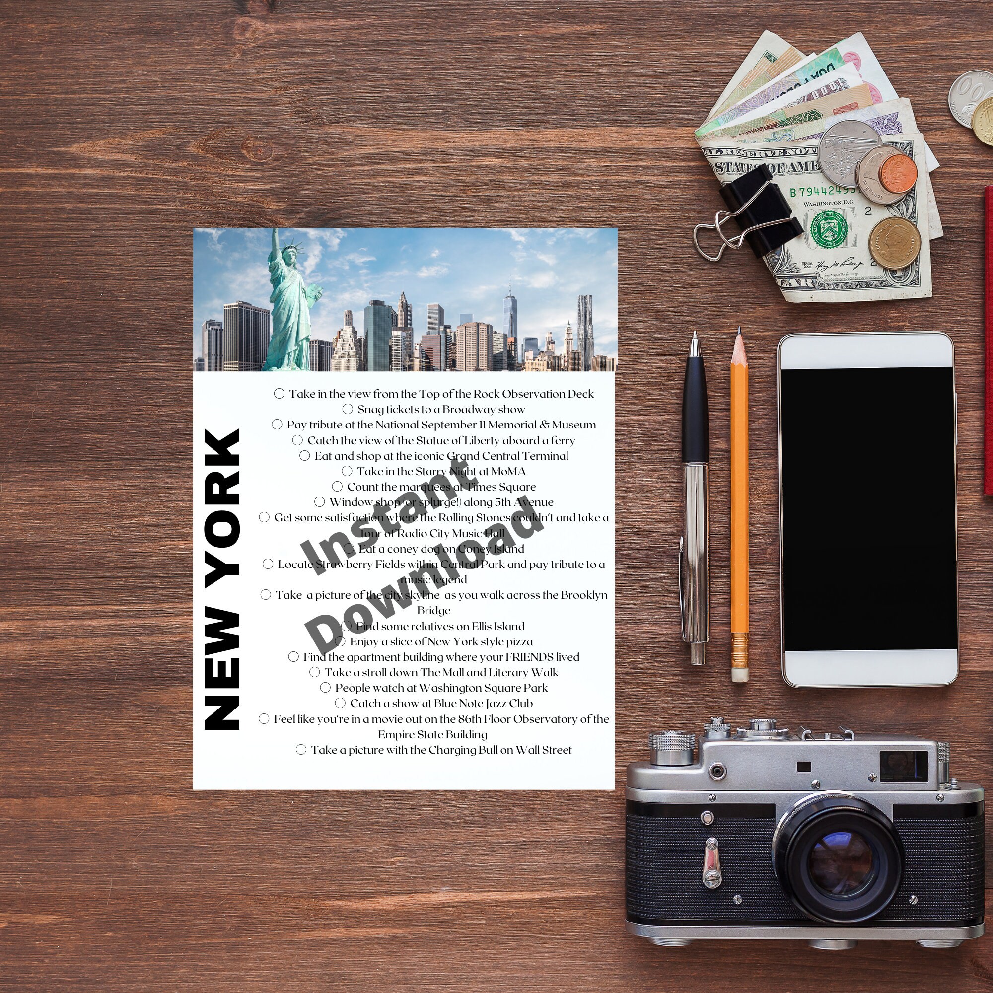 New York City Bucket List Printable Travel Bucket List - Etsy