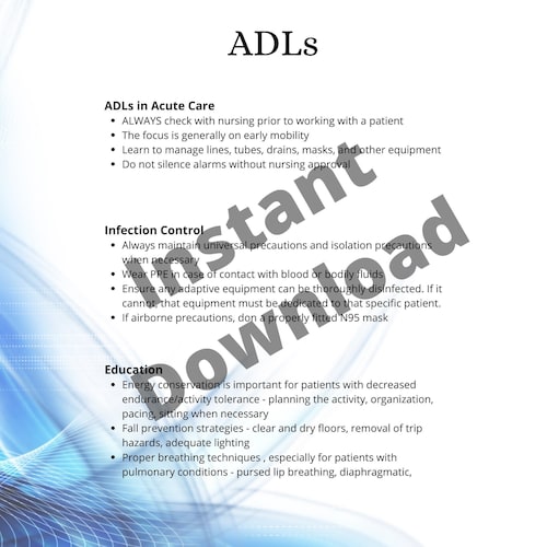 Acute Care Quick Reference Guide for Occupational Therapy Etsy