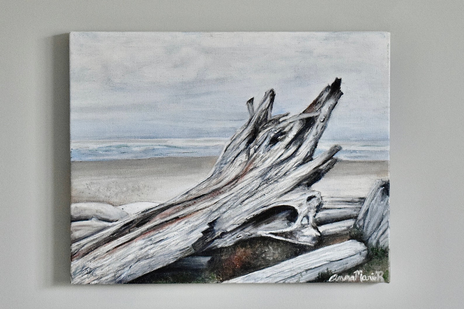 Driftwood Oil Painting Realistic Beach Painting Unique Etsy