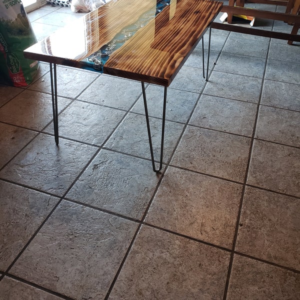 Burnt Wood Epoxy Table Etsy