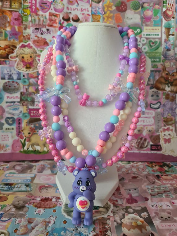 Four Layered Pastel Care Bears Beaded Necklace!