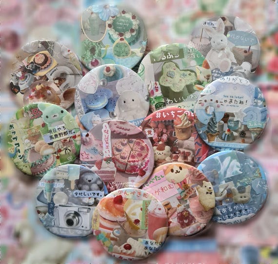 Juminocore/Japanese Inspired 58mm Decoupaged Sticker Badges!