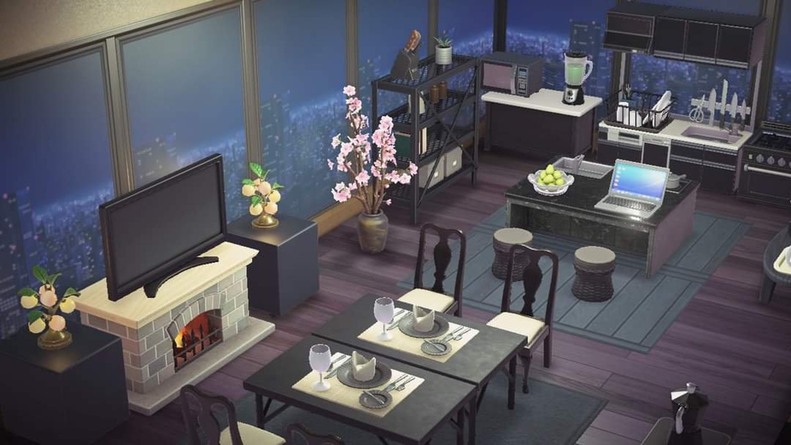 ACNH Black Kitchen Furniture Set Animal Crossing New Etsy