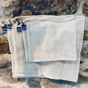 Set of 4 mesh bags size M and L in organic cotton