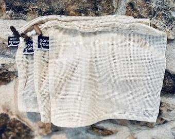 Set of 3 net bags in organic cotton size M