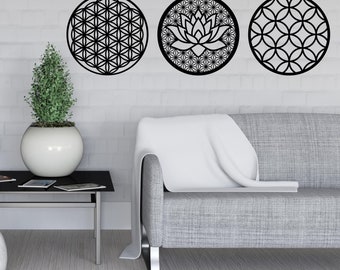 Set of 3 flower of life, Geometry Wall Art, Flower of Life, Wooden Yoga Wall Decor, Home Meditation Decor, Zen Art, Lotus Flower Wall Decor