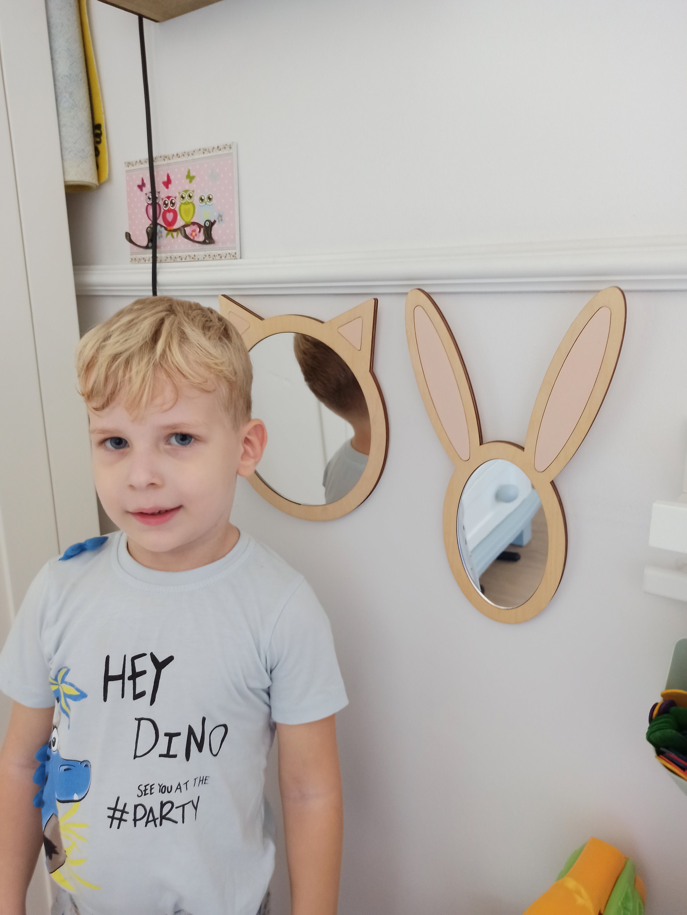 Bunny Acrylic Mirror, Laser Cut Rabbit Nursery Room Mirror, Wood Kids