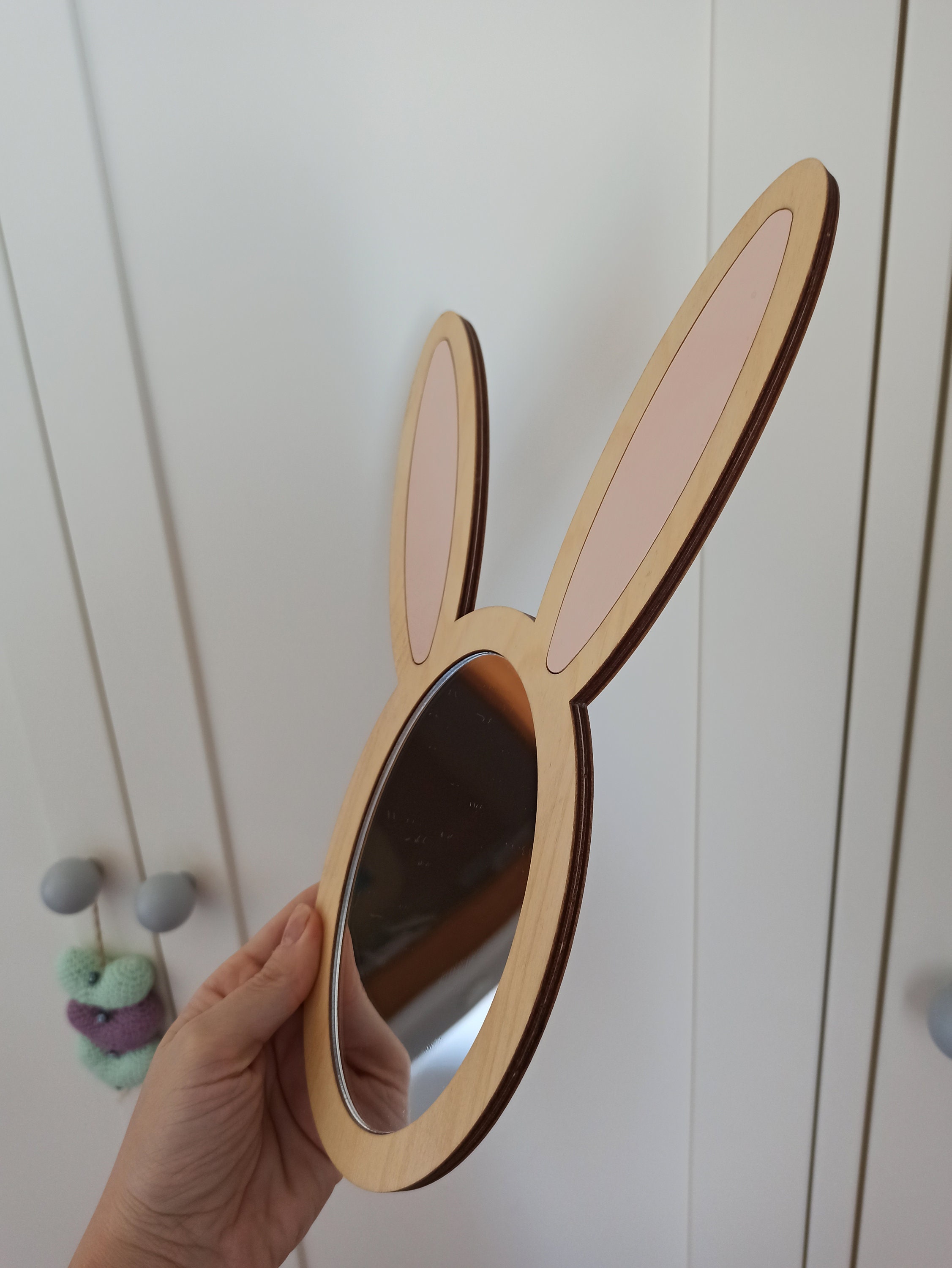Bunny Acrylic Mirror, Laser Cut Rabbit Nursery Room Mirror, Wood Kids