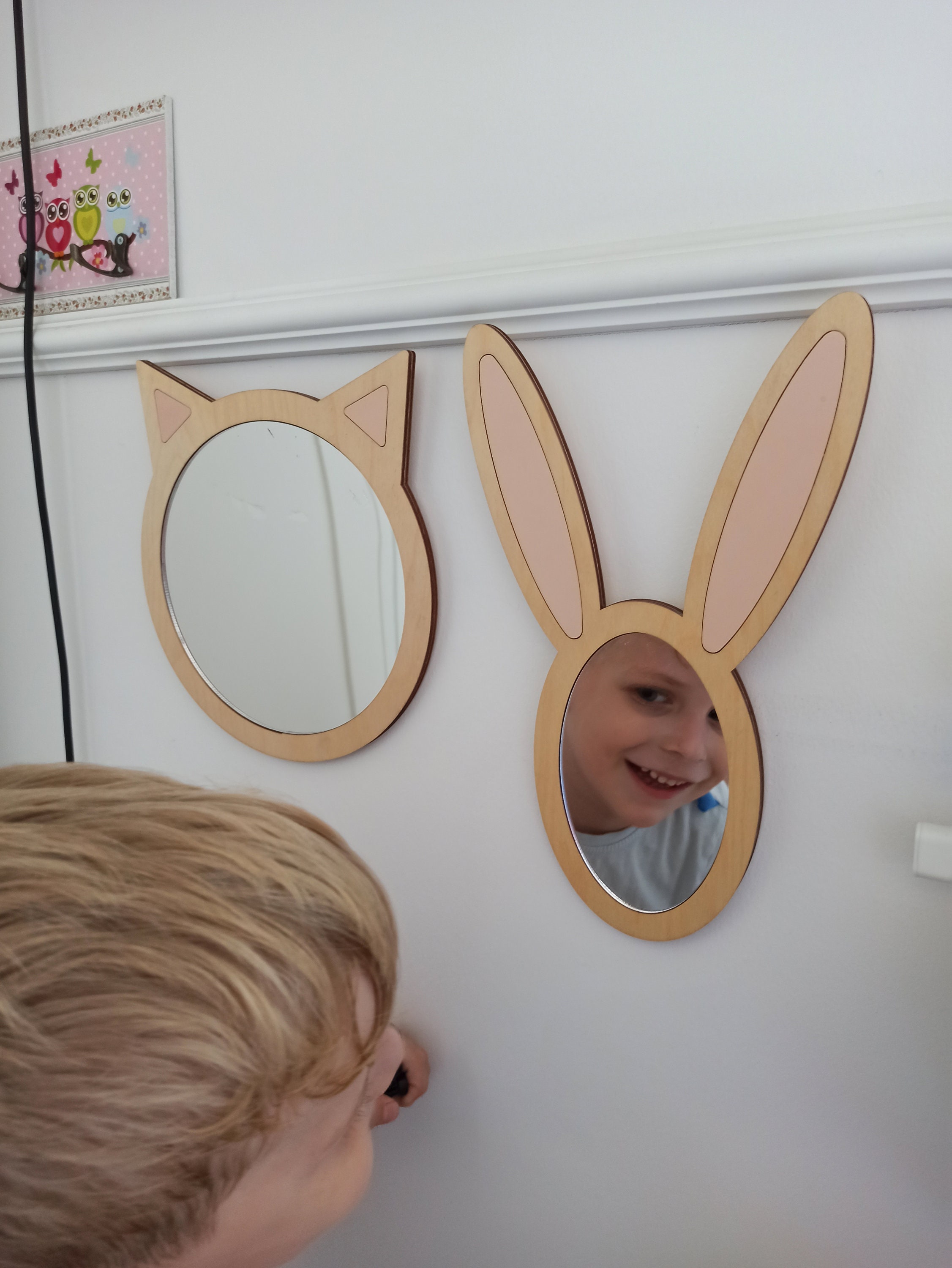 Bunny Acrylic Mirror, Laser Cut Rabbit Nursery Room Mirror, Wood Kids