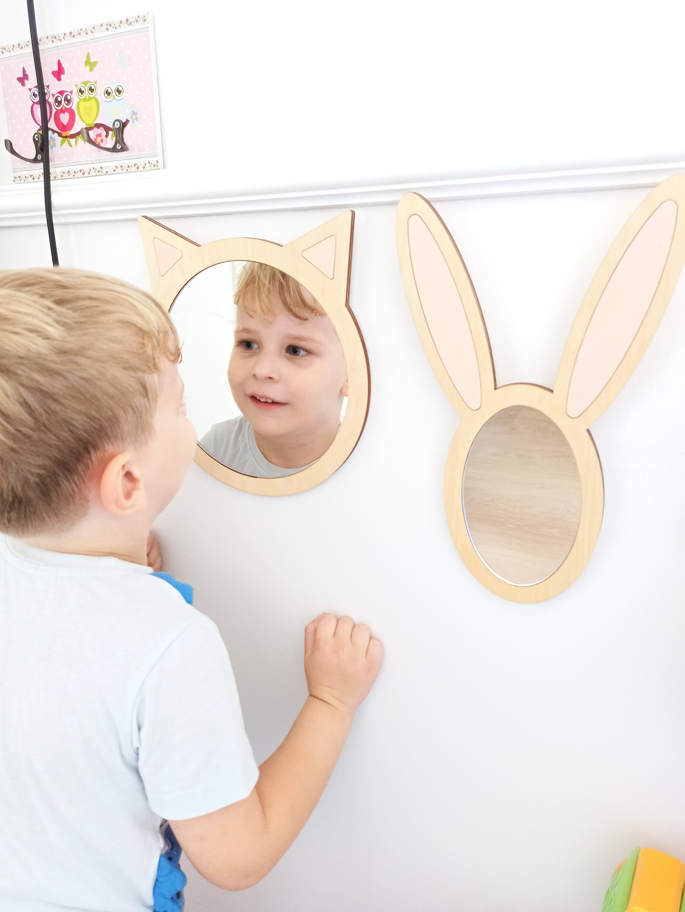 Bunny Acrylic Mirror, Laser Cut Rabbit Nursery Room Mirror, Wood Kids