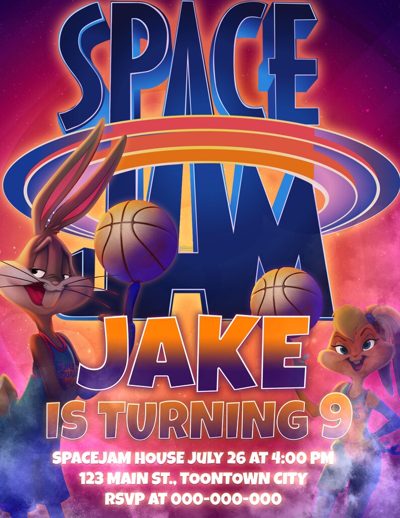 Space Jam 2 Birthday Invitation Space Jam A New Legacy Movie Etsy