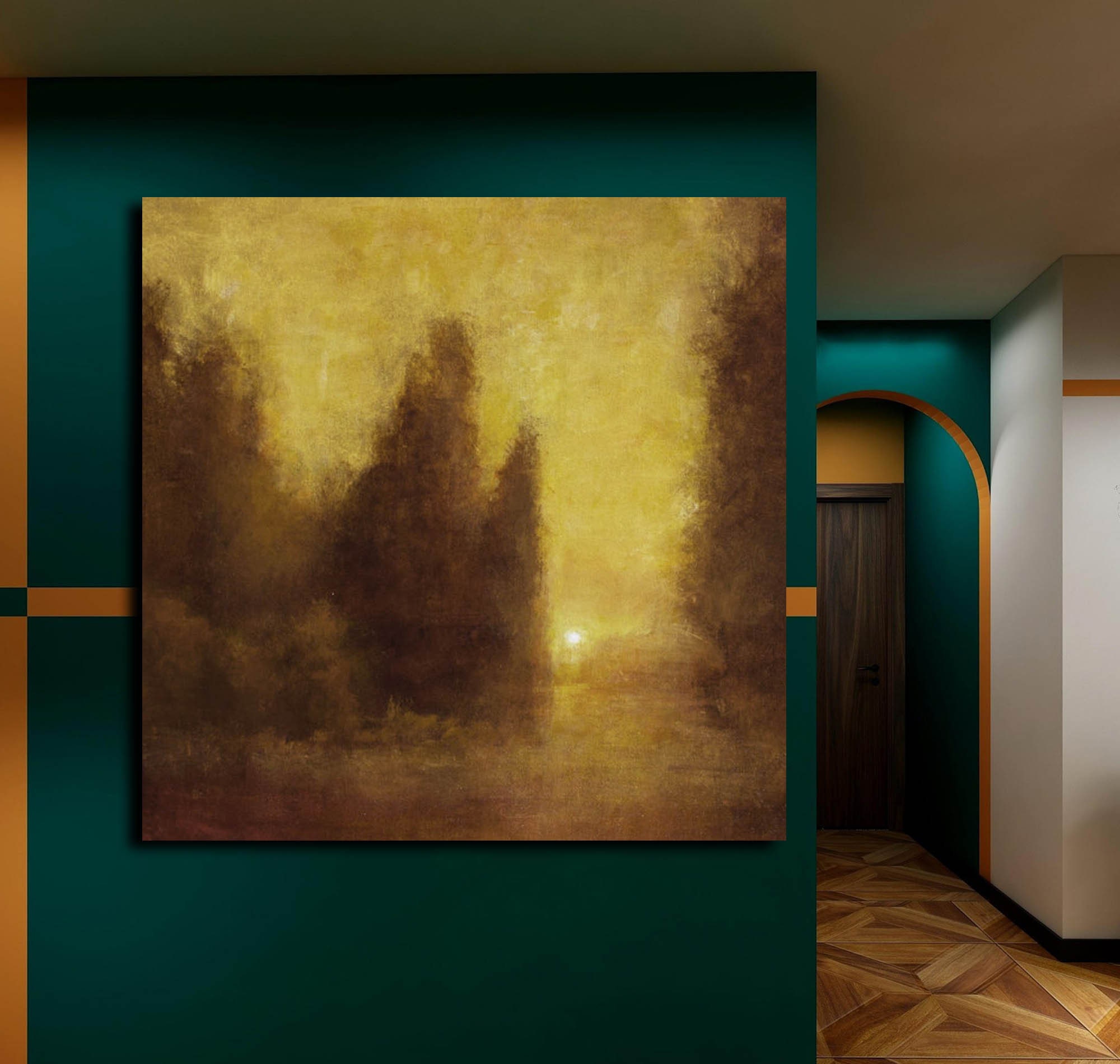 Gold Sunrise Painting on CanvasLarge Gold Sunset Wall Art Etsy