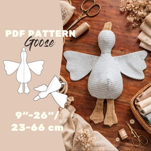 Goose Sewing Pattern PDF | 12,5-80 cm (5-32”) | Plush Toy Pattern | Layered A0 A4 Letter | Beginner Friendly | Pillow