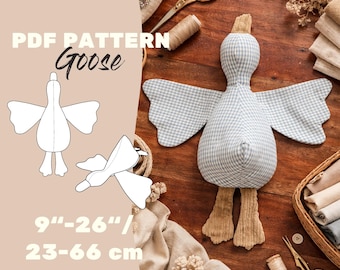 Goose Sewing Pattern PDF | 12,5-80 cm (5-32”) | Plush Toy Pattern | Layered A0 A4 Letter | Beginner Friendly | Pillow